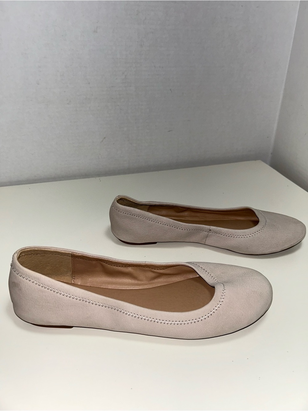 Lucky Brand Emmie Beige Pebbled Leather Slip On Ballet Flat